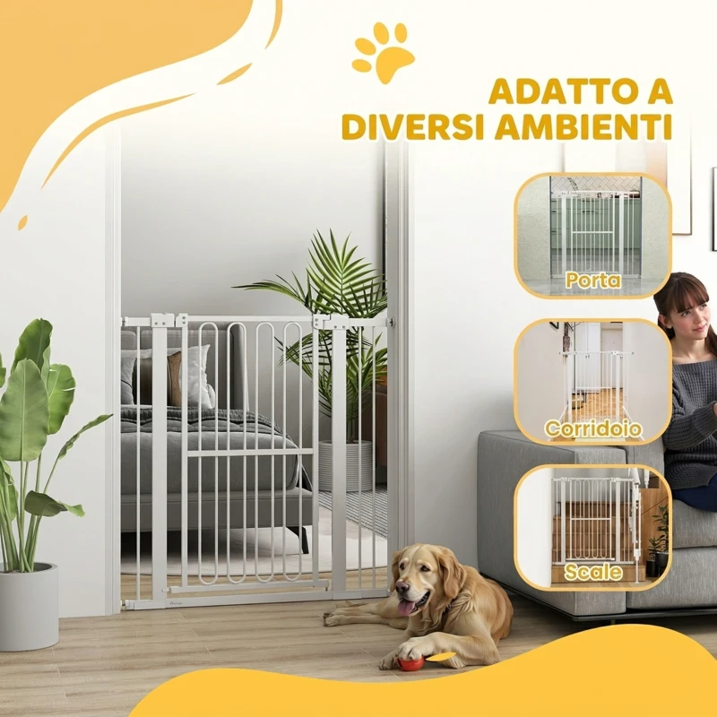 PawHut Cancelletto di Sicurezza per Cani Estensibile 76-104cm, Alto 104cm, Cancellino Cani Taglia Grande, Bianco