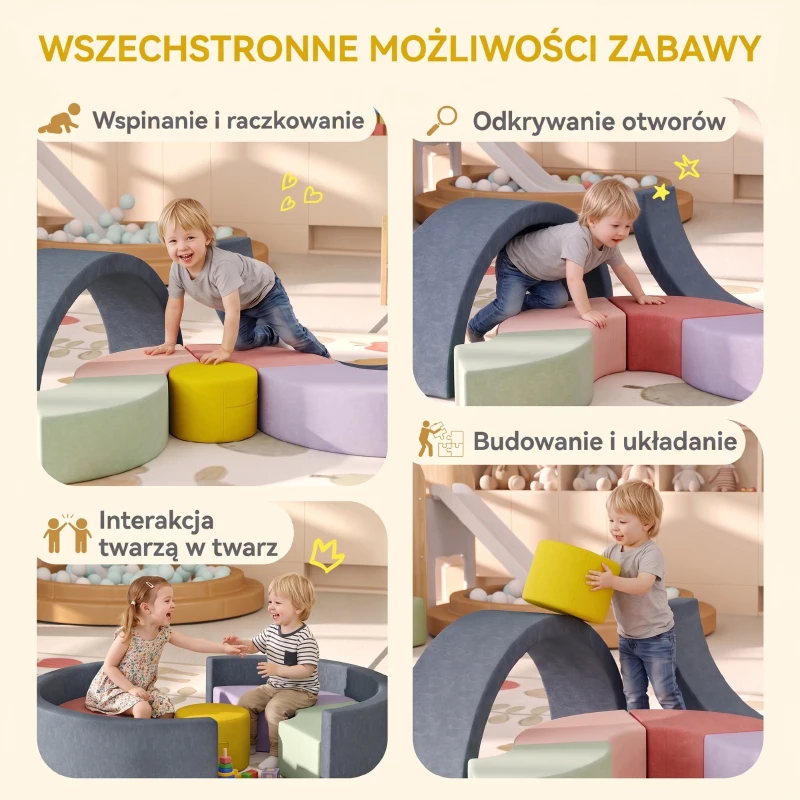 AIYAPLAY 7-częściowy Zestaw Miękkich Klocków dla Maluchów, Pianka, Zmywalny Pokrowiec z Kordu, Różne Kształty, Kolorowy