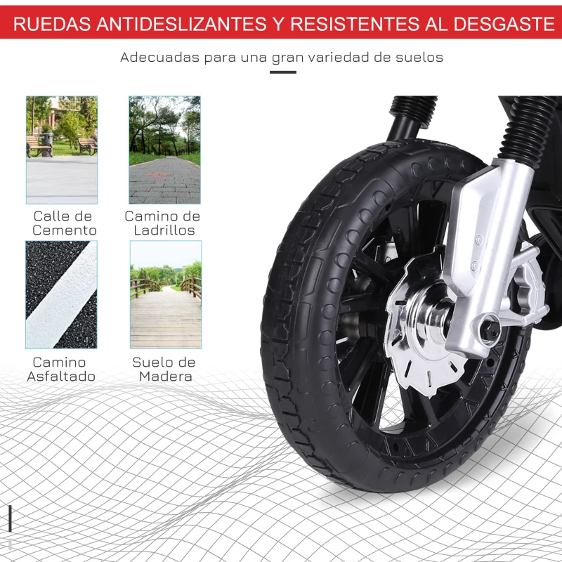 HOMCOM Moto Eléctrica Infantil Moto de Juguete Niños +3 Años Batería 6V con Luces y Música 105x52,3x62,3cm Rojo