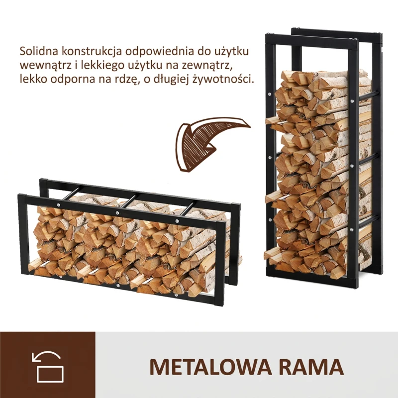 HOMCOM Stojak na drewno kominkowe Półka na drewno Pojemnik na drewno opałowe 100 kg Stal Czarny dł. 40 x szer. 25 x wys. 100 cm