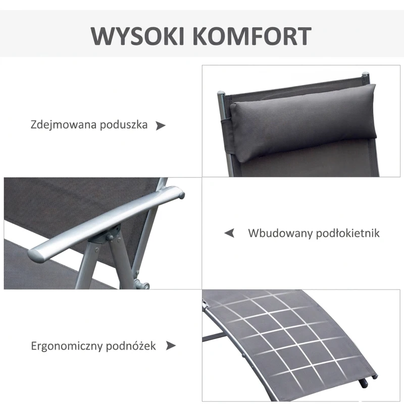 Outsunny Leżak, leżak ogrodowy, składany, regulowany, leżak, meble ogrodowe
