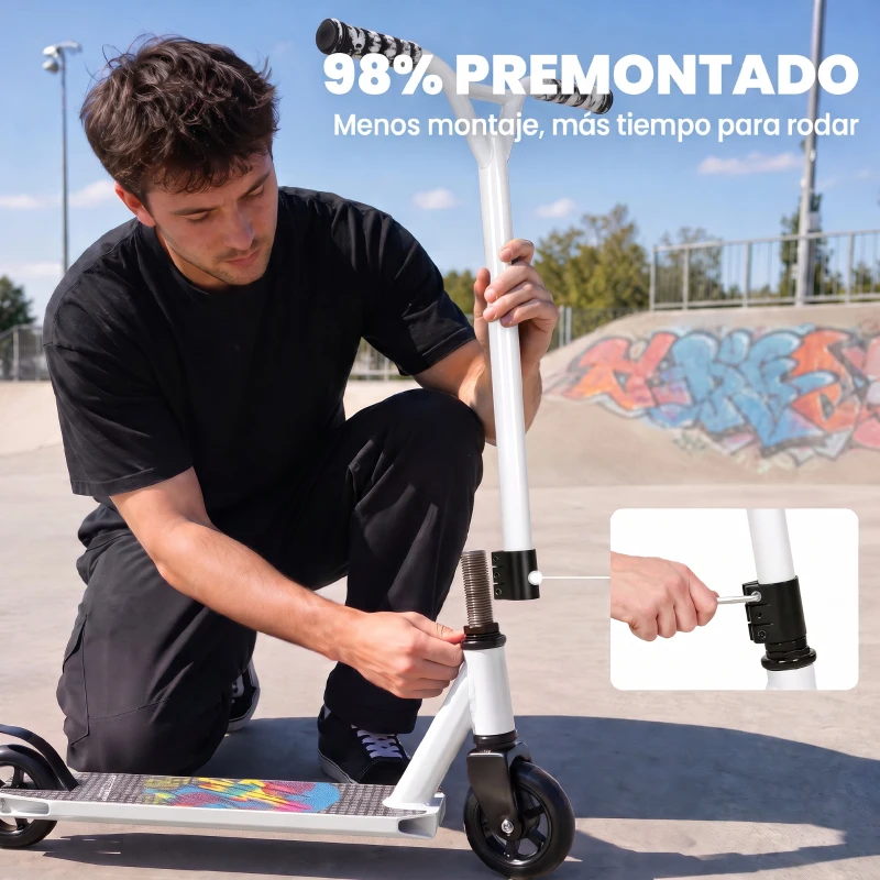 SPORTNOW Scooter Acrobático para Trucos con Plataforma de Aluminio Rodamientos ABEC-7 Ruedas 100 mm Manillar 360° Blanco