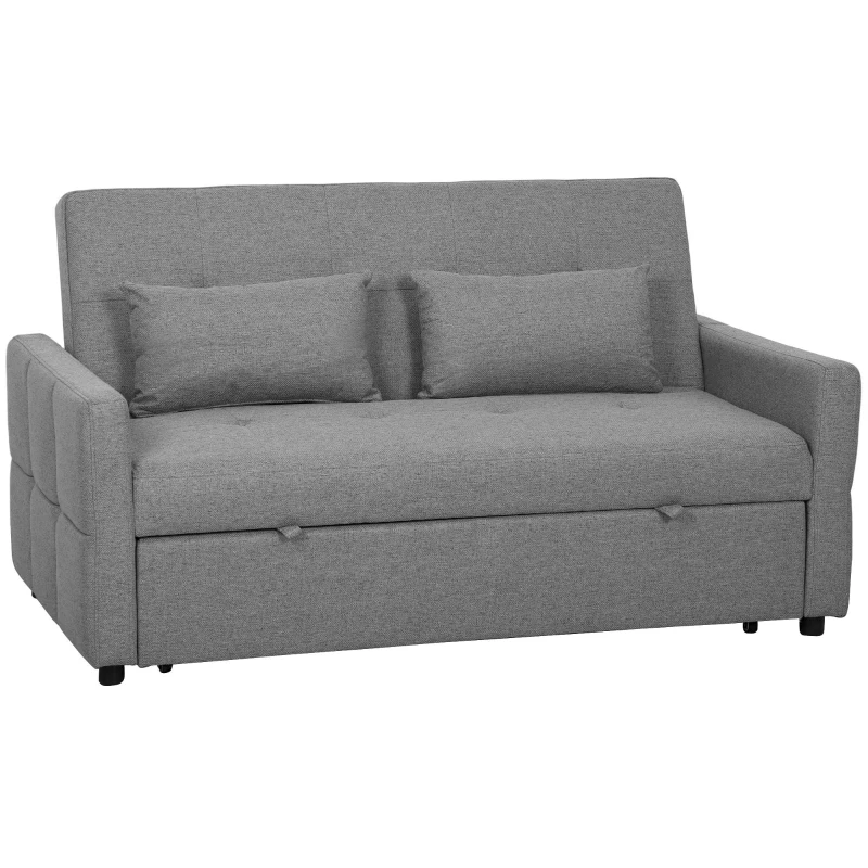 HOMCOM Divano Letto 2 Posti 3 in 1 in Lino con 2 Cuscini, Estraibile Clic Clac Reclinabile, Seduta Imbottita, Grigio