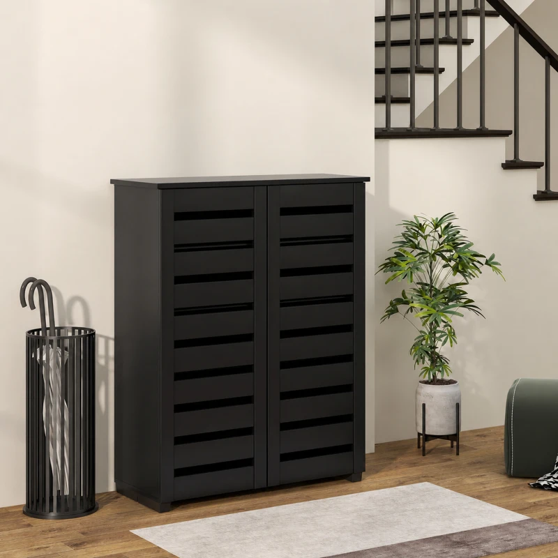 HOMCOM Mobile Scarpiera a 5 Livelli con 4 Ripiani Regolabili e Ante a Doghe, in Legno, 76x33Px98 cm, Nero