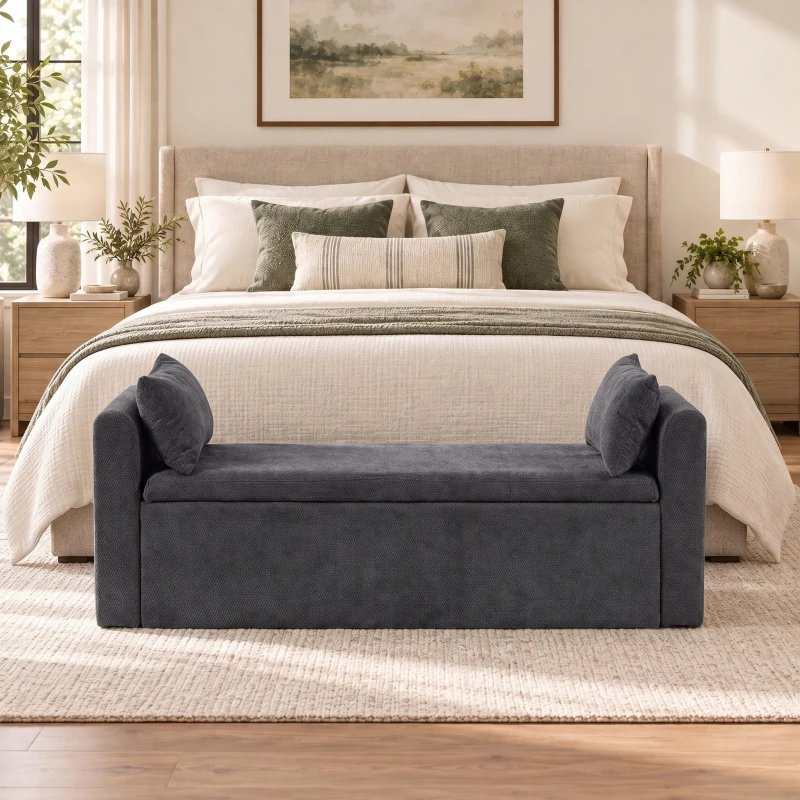 HOMCOM Banco de Almacenaje de Chenilla con Reposabrazos y Cojines Tapa Hidráulica Carga 220 kg 137x45x51 cm, Gris Oscuro