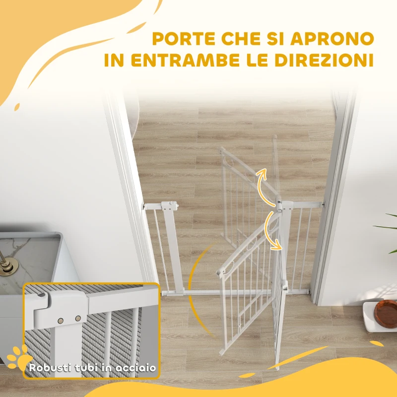 PawHut Cancellino per Cani Regolabile da 76-104 cm, Cancelletto Alto 106 cm con 2 Estensioni, Bianco