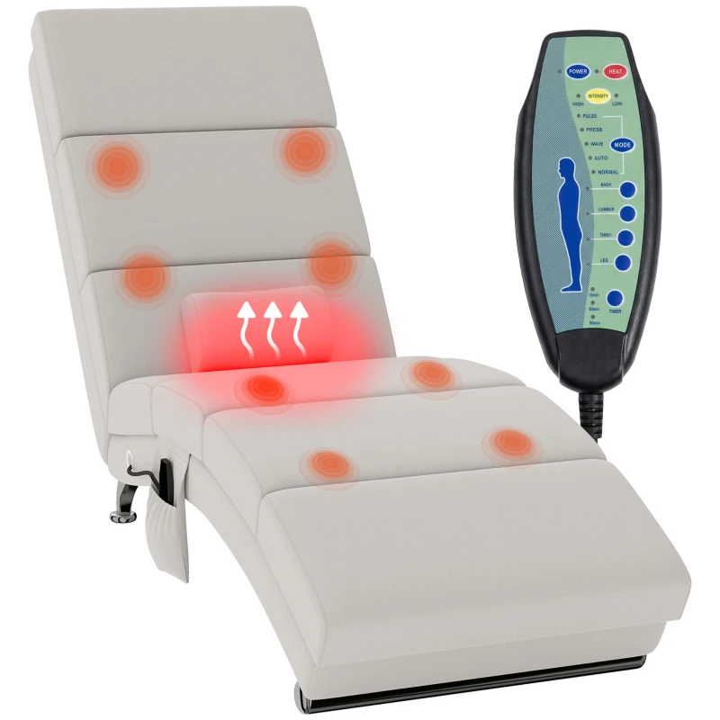 HOMCOM Fauteuil relax salon fauteuil de massage et chauffage meridienne avec télécommande et oreiller, tissu effet lin, crème