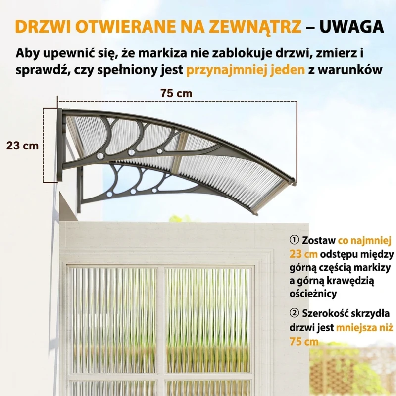 Daszek nad drzwi, 100 x 75 cm, aluminium, poliwęglan