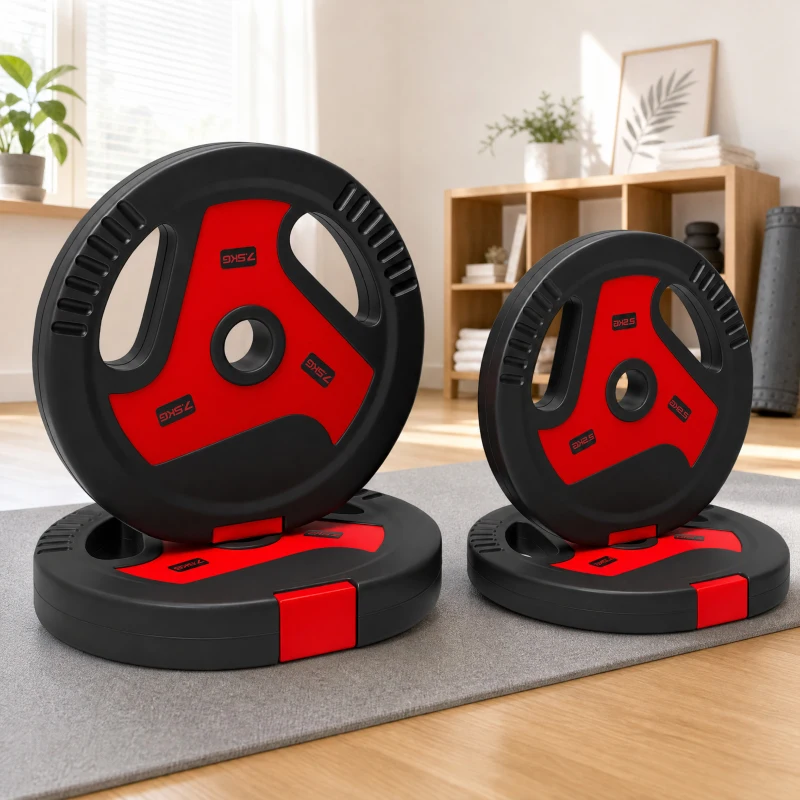 SPORTNOW Set di Dischi Pesi da 20 kg, 4 Pezzi Riempiti di Sabbia con Maniglie, Foro Centrale da 2,5 cm, Nero e Rosso