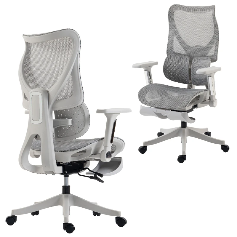 HOMCOM Scaun de birou ergonomic cu suport pentru picioare și plasă respirabilă, gri