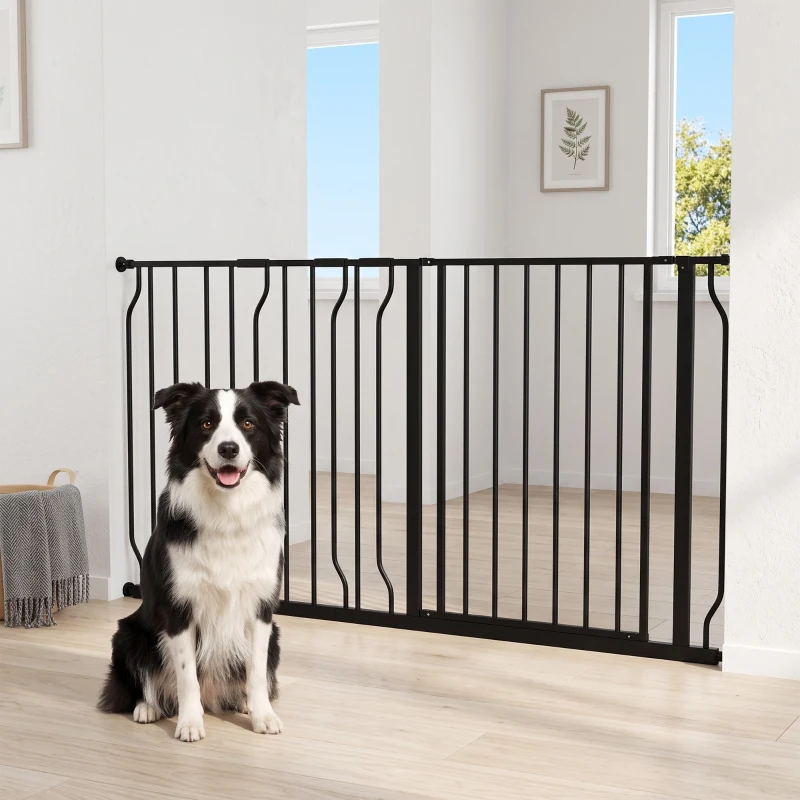 PawHut Cancelletto di Sicurezza per Cani in Acciaio e ABS, Cancellino per Cani Estensibile 75-145cm, Nero