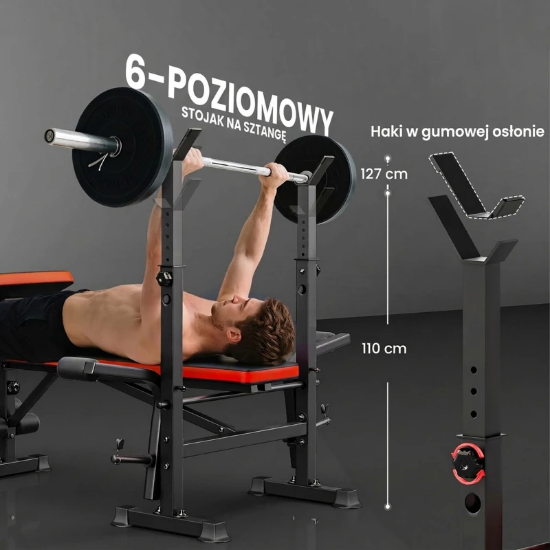 HOMCOM Ławka do ćwiczeń bez ciężarów, regulowana ławka fitness do różnych ćwiczeń, stacja treningowa, stal, plastik, Czarny+Czerwony