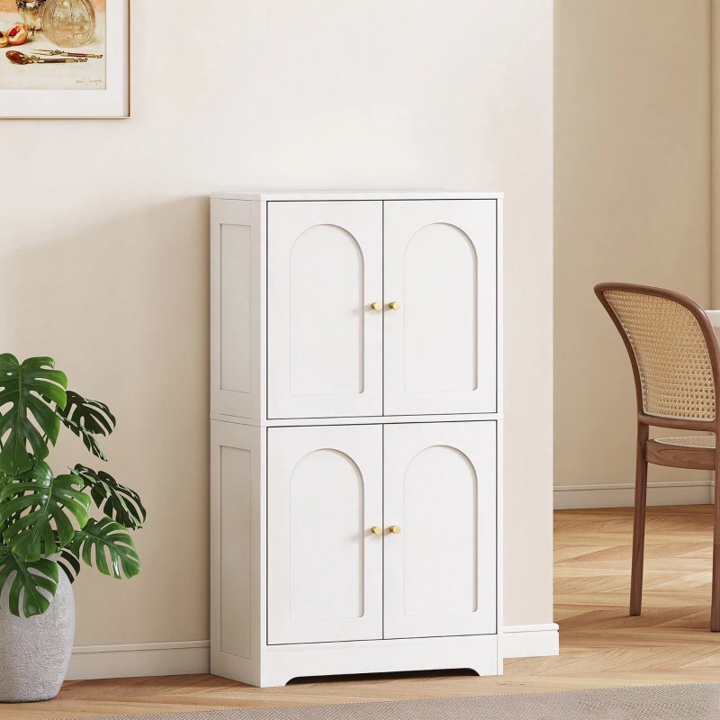 HOMCOM Buffet cuisine, meuble cuisine rangement avec 4 portes cintrées et 2 étagères réglables, 60 x 30 x 110 cm, blanc(m-2)