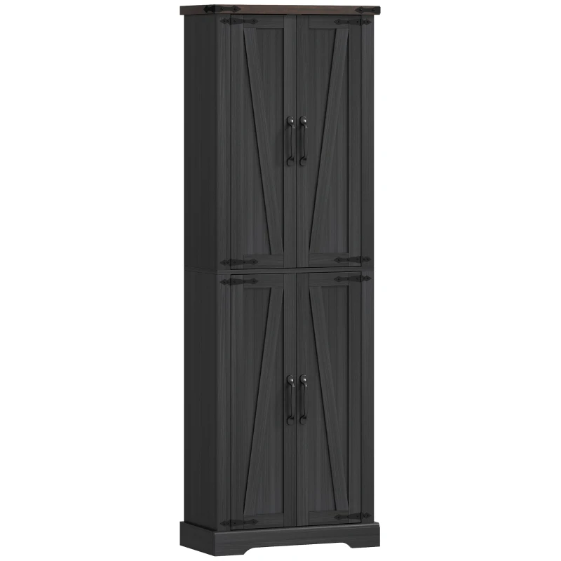 HOMCOM Credenza Cucina Alta Rustica, Mobile Dispensa con 4 Ante, Ripiani Regolabili, 60.2x30.3x182 cm, Nero