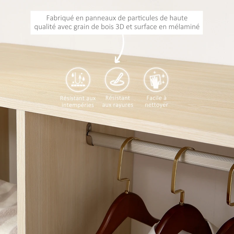HOMCOM Armoire penderie Armoire de Rangement Mobile Panneaux de Particules Coloris chêne Clair