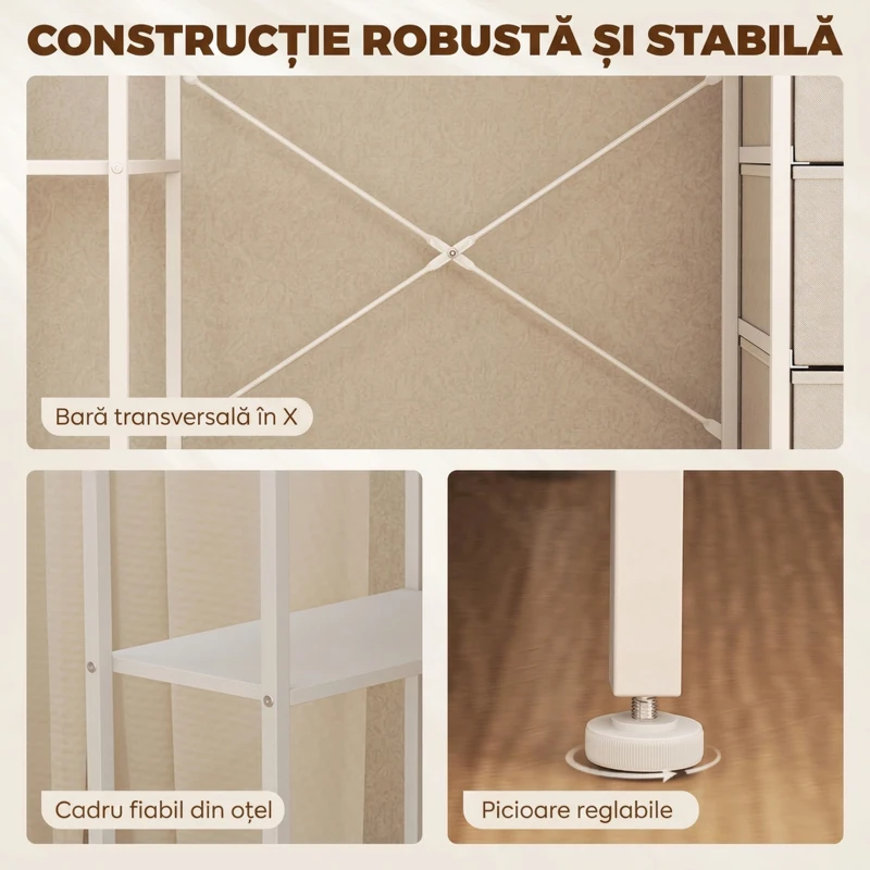 HOMCOM Birou cu 4 sertare textile, structură metalică, raft deschis, alb