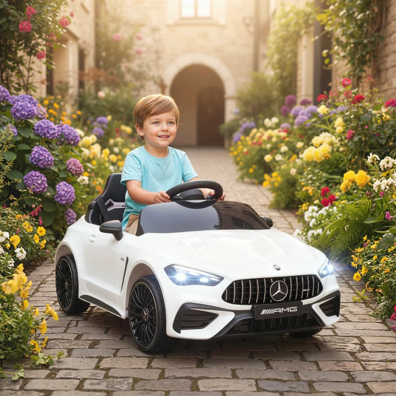 AIYAPLAY Macchina Elettrica per Bambini 12V Mercedes-AMG, Auto Elettrica Bambini, 2 Motori, Telecomando, Bianco