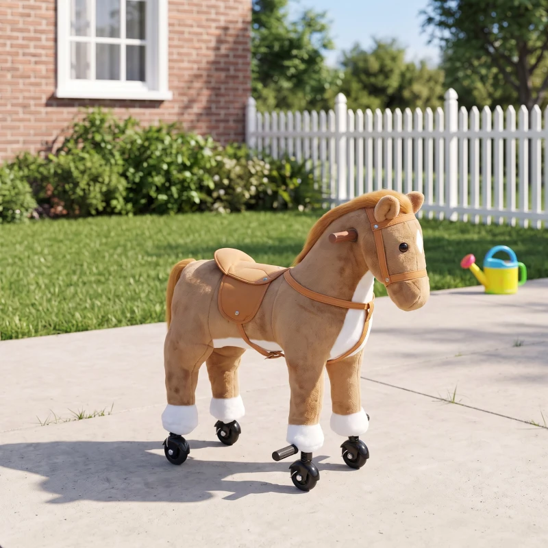 AIYAPLAY Cavalo de Brincar para Montar com Rodas, Sons de Cascos, Música e Pedais, Asas, Estrutura Metálica, +3 Anos, 50 kg, Castanho
