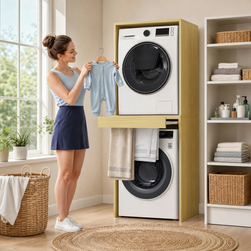 HOMCOM Mobile Lavatrice Asciugatrice, Colonna Lavatrice Asciugatrice, per Bagno Lavanderia, 70x65x192 cm, Rovere