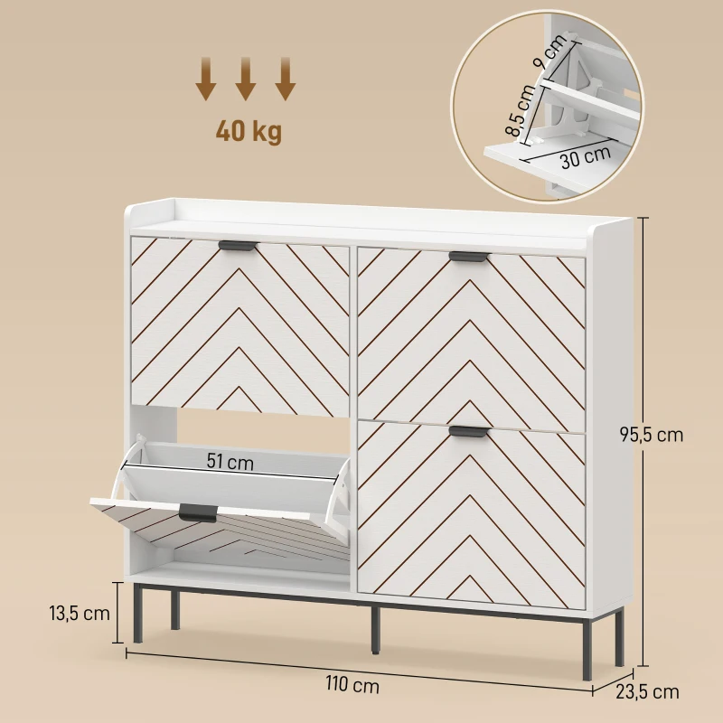HOMCOM Zapatero Estrecho con 4 Cajones Abatibles y Divisores Ajustables para 8-16 Pares Blanco