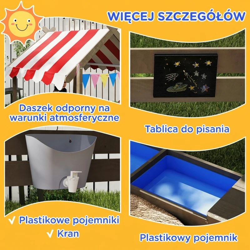 Piaskownica z dachem, drewniana, dla dzieci 3-7 lat, szara