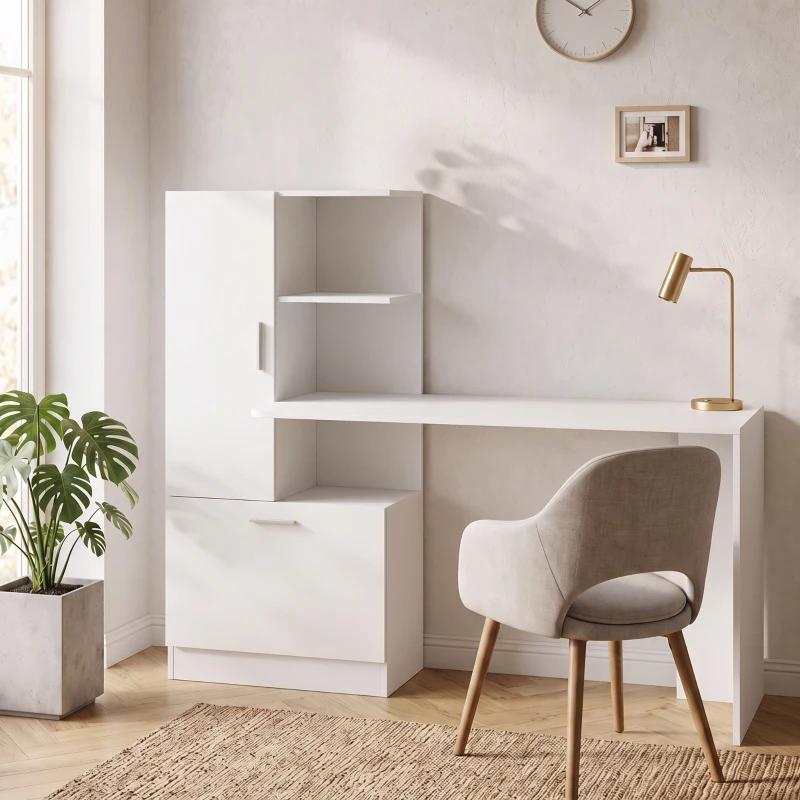 HOMCOM Computerschreibtisch mit Regal und Schrank, 150 cm, Weiß