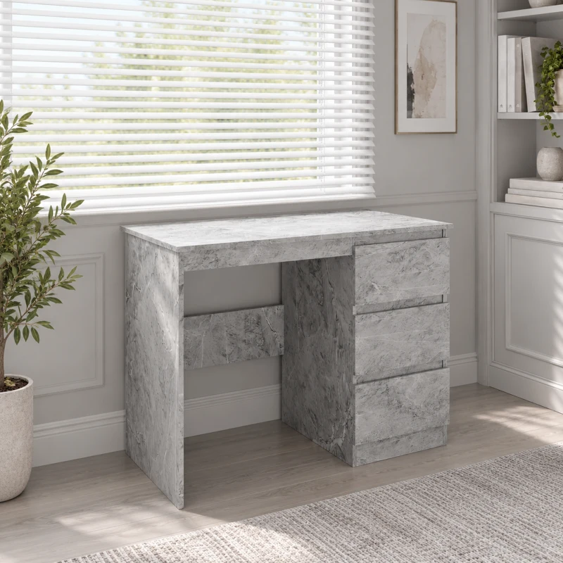 HOMCOM Scrivania Ufficio con 3 Cassetti 100x50 cm, Scrivania Salvaspazio per Studio Casa Ufficio, Grigio Effetto Marmo