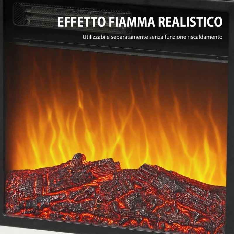 HOMCOM Camino Elettrico da Terra/Incasso con Cornice per TV 38'', 1800W, Effetto Fiamma 3D, Funzione Memory, Bianco