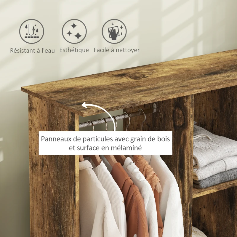 HOMCOM Armoire penderie meuble de rangement mobile 6 roulettes 120 x 40 x 128 cm en bois marron