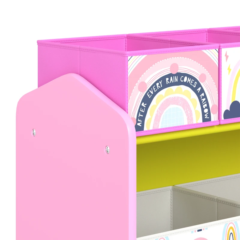 AIYAPLAY Scaffale Portagiochi Bambini a 3 Livelli con 6 Contenitori, Tema Ragazza Rosa, per Cameretta e Sala Giochi