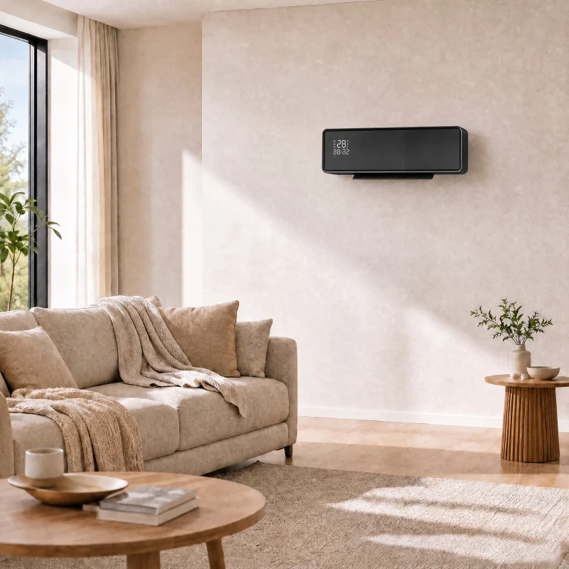 HOMCOM Stufa Ceramica 2000W a Parete con 3 Modalità, Temperatura Regolabile, Timer, Telecomando, Blocco Bambini, Nero