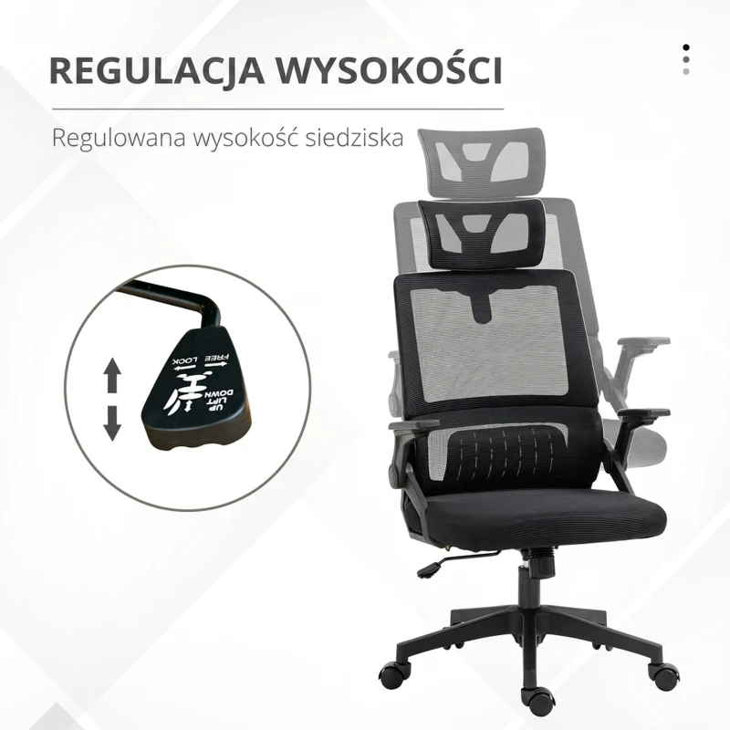Vinsetto Fotel Biurowy Obrotowy, Regulowany, z Podparciem Głowy, 60 x 61 x 121,5 cm, Czarny