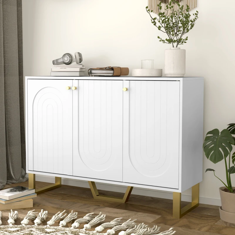 HOMCOM Aparador de 3 Portas Aparador Moderno para Sala de Estar com Prateleiras Ajustáveis Móvel para TV até 50 Polegadas 106,5x35x77,5 cm Branco
