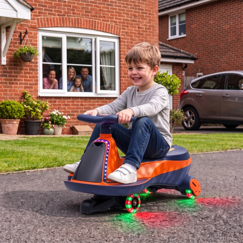 AIYAPLAY Auto Elettrica 12V per Bambini con Batteria al Litio, Luci RGB e Ruote Luminose, Arancione