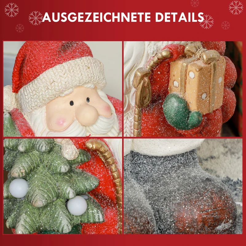 HOMCOM Weihnachtsmannfigur mit Baum und Geschenk, 3 warmweiße LEDs, batteriebetrieben, 50 cm