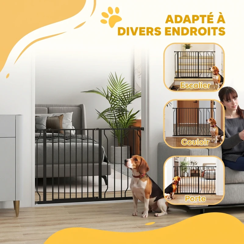 PawHut Barrière de sécurité barrière pour animal domestique longueur réglable dim. 115L x 76H cm noir