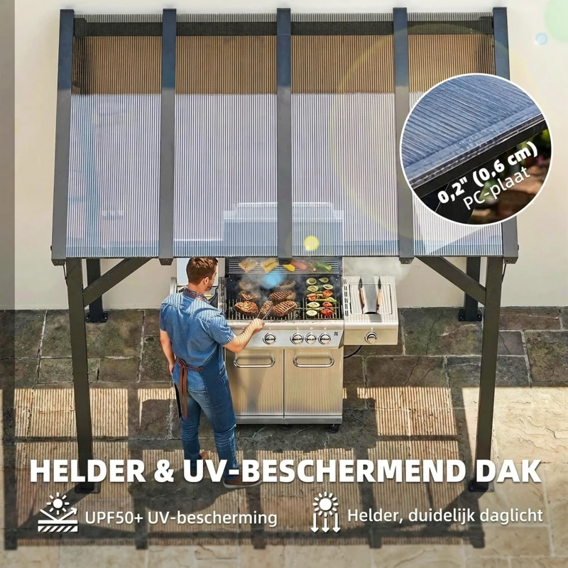 Outsunny Grillpaviljoen 2,44 x 1,48 m Tuinpaviljoen met Schuin Dak, Tuinluifel met UV-bescherming 50+ Donkergrijs