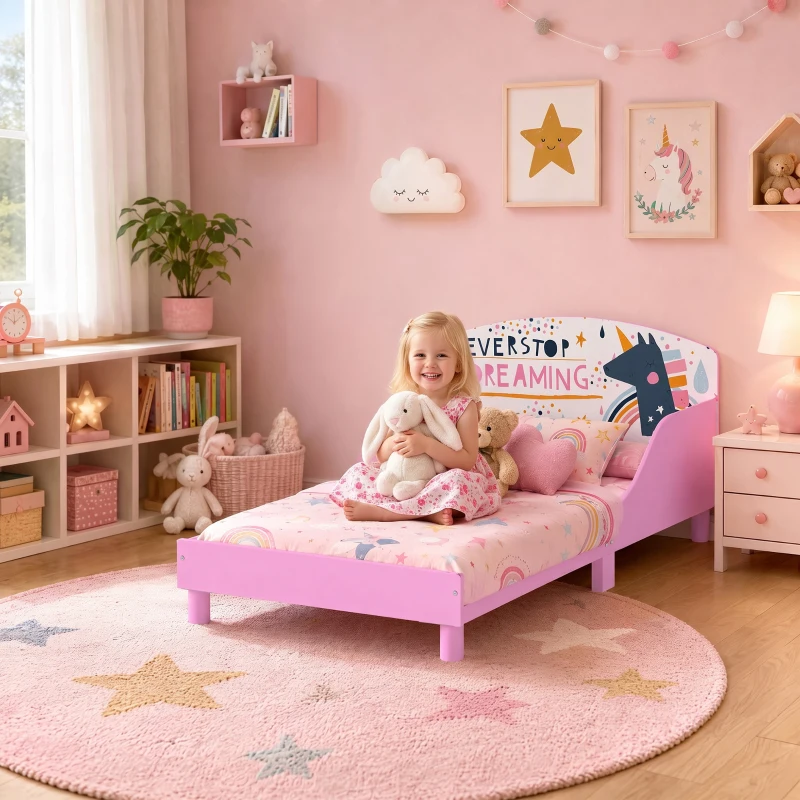 AIYAPLAY Cama Infantil con Almacenaje 70x140 cm Cama Montessori con Barandillas Tema de Superniña 3-8 Años Rosa