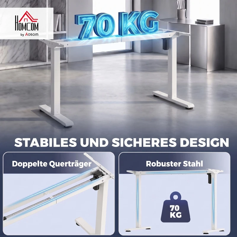HOMCOM Schreibtischgestell ergonomisch höhenverstellbar Tischgestell elektrisch Stahl Weiß