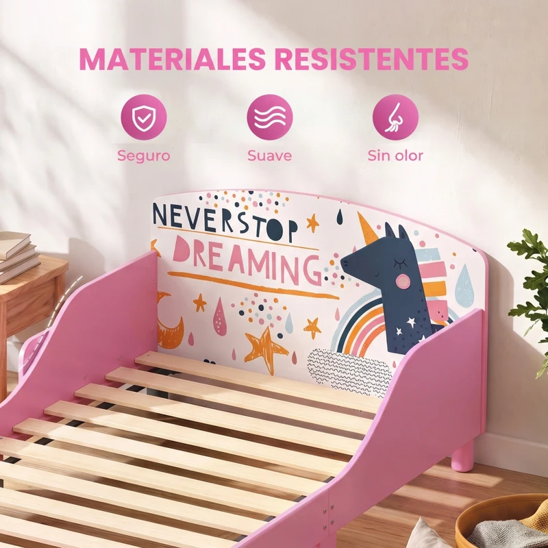 AIYAPLAY Cama Infantil con Almacenaje 70x140 cm Cama Montessori con Barandillas Tema de Superniña 3-8 Años Rosa