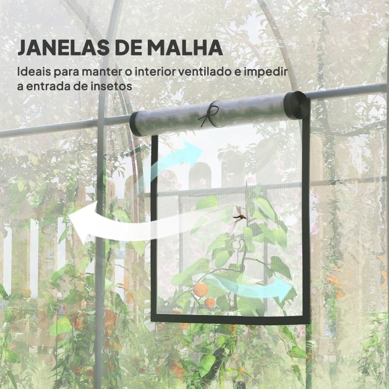 Outsunny Estufa Tipo Túnel  3x2x2 m com Porta Enrolável 2 Janelas  Anti-UV para Cultivos Plantas Flores Transparente