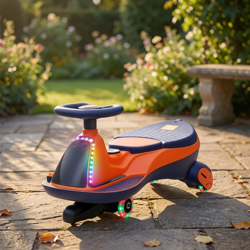 AIYAPLAY Auto Elettrica 12V per Bambini con Batteria al Litio, Luci RGB e Ruote Luminose, Arancione
