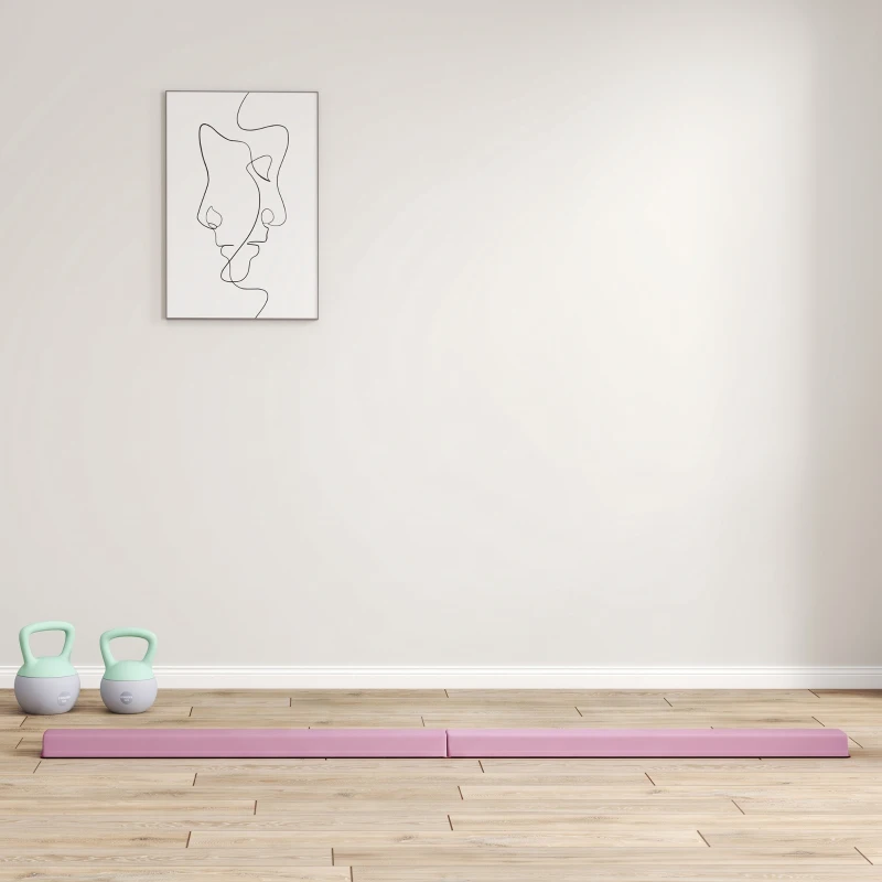 SPORTNOW Bârna de gimnastică pliabilă, bază antiderapantă, 236 x 10/15 x 6,5 cm, roz
