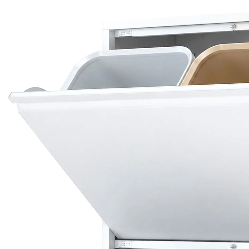 HOMCOM Caixote do Lixo de Reciclagem 4x15 L (60 L), 4 Compartimentos Estreitos em Aço, Fecho Suave, Branco