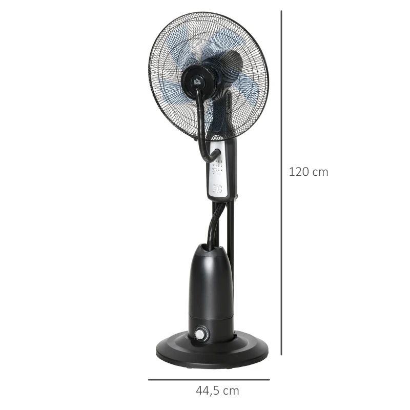 HOMCOM Standventilator, Luftbefeuchter, mit 2,8L Tank, 3 Modi, Fernbedienung, mobil, schwarz, Ø44,5  x 120 cm