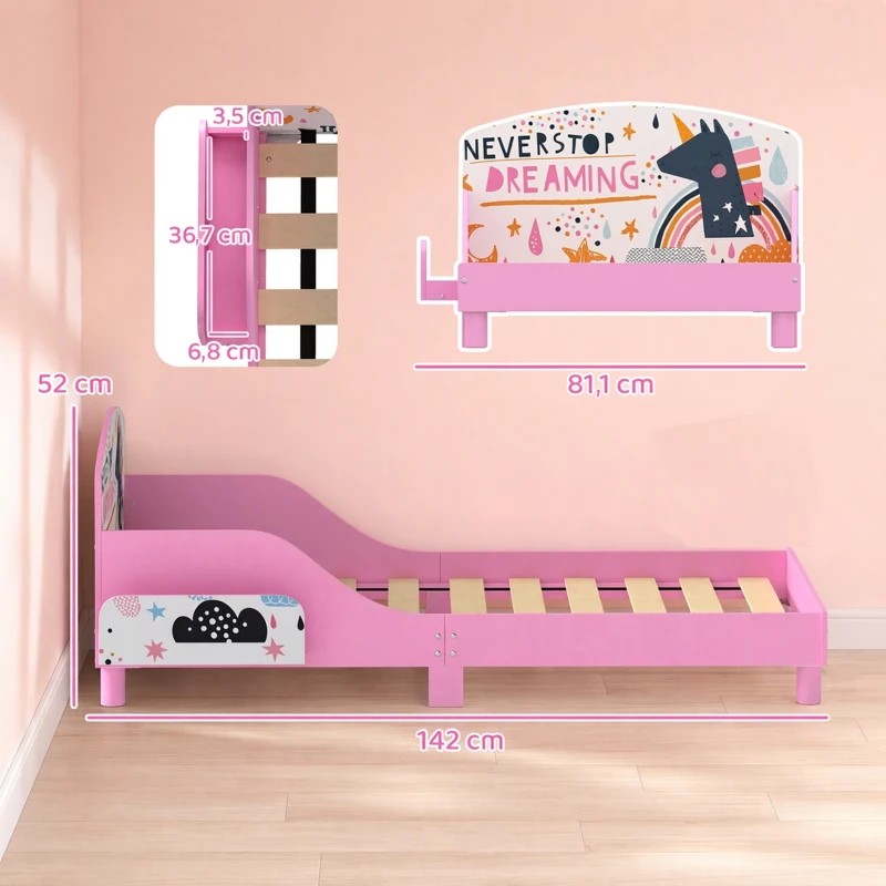 AIYAPLAY Cama Infantil con Almacenaje 70x140 cm Cama Montessori con Barandillas Tema de Superniña 3-8 Años Rosa