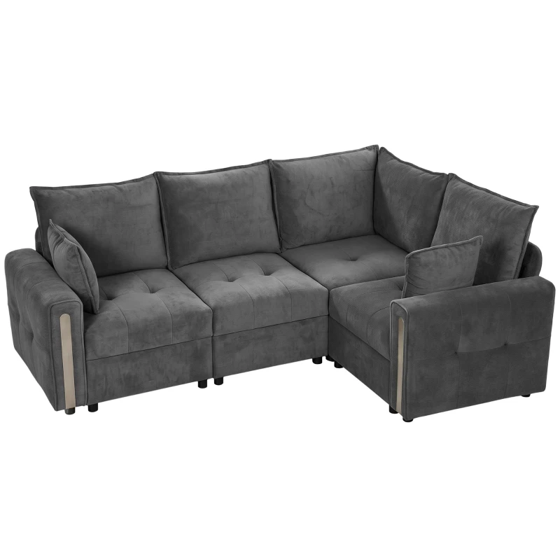 HOMCOM 228cm L Shaped Sofa with Lift-Up Storage, 3-Seater Sectional Sofa with Wide Deep Seat, Dark Grey