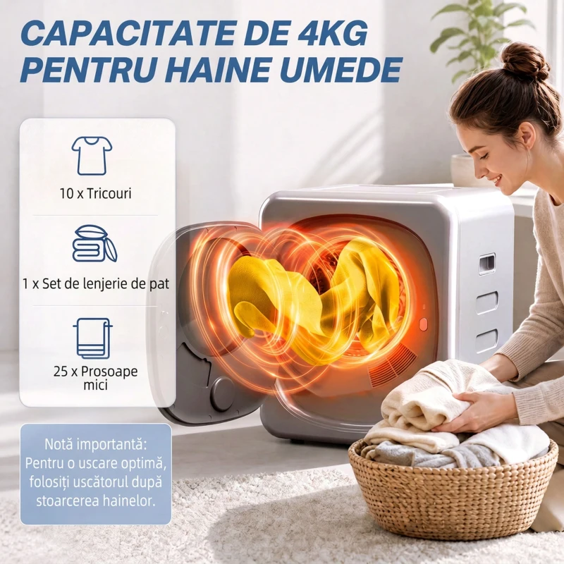 HOMCOM Uscător de Rufe cu Capacitate de 2.5kg, cu Temporizator, Încărcare Frontală, Argintiu
