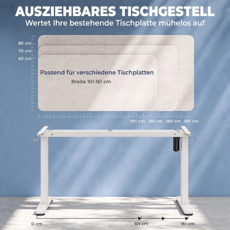 HOMCOM Schreibtischgestell ergonomisch höhenverstellbar Tischgestell elektrisch Stahl Weiß