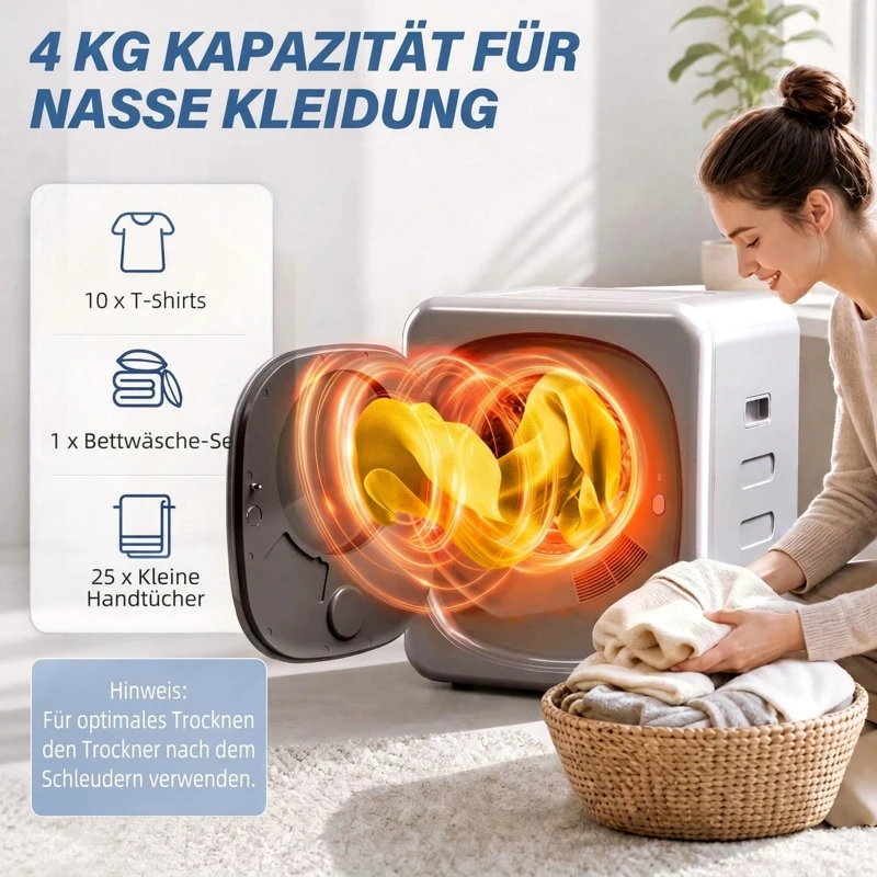 HOMCOM Ablufttrockner 2,5 kg mit Smart-Modus, 800 W Kompakttrockner mit Edelstahltrommel, Silber
